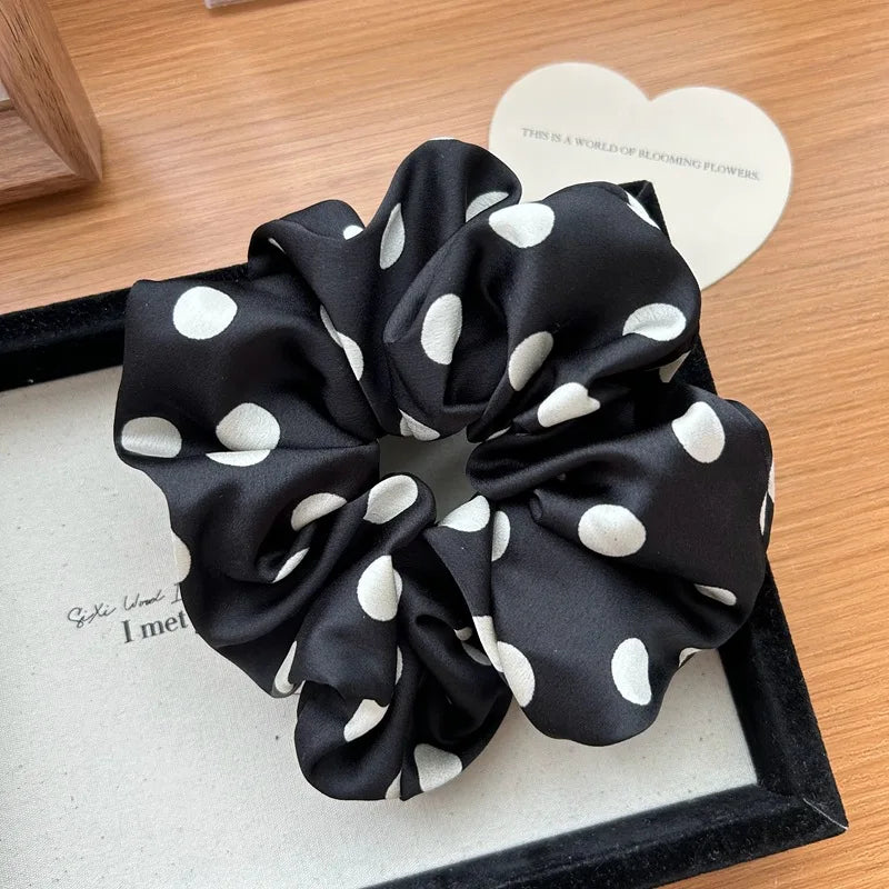 Korean Polka Dot Satin Scrunchies – Oversized Elastic Silk Hair Tie for Women