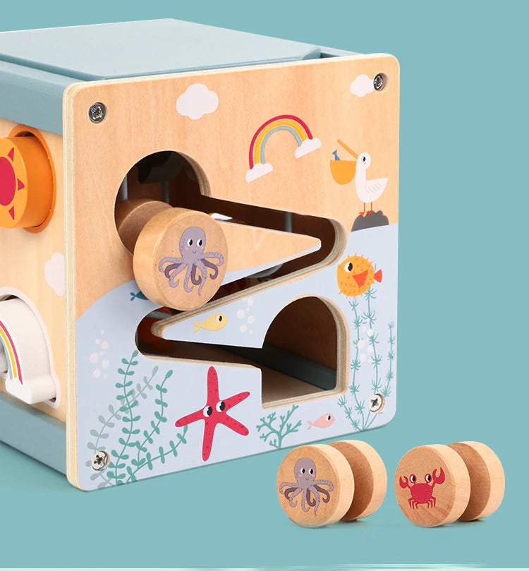 5-in-1 Montessori Wooden Activity Cube – Baby Learning & Educational Toy