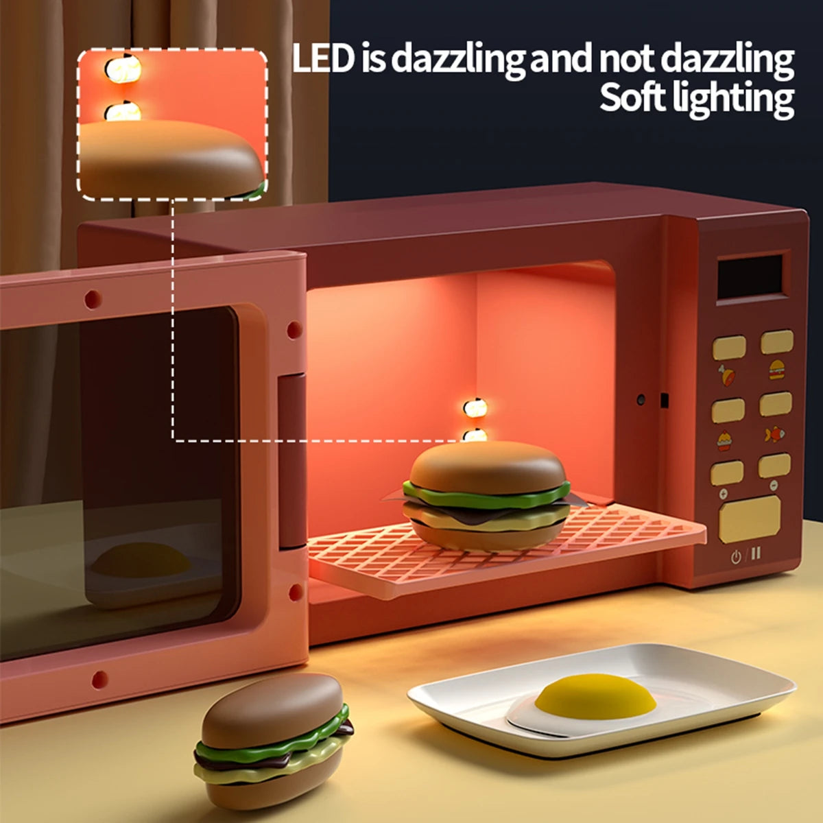 Toy Microwave Oven Playset with Light & Sound – Kids Kitchen Appliance with Play Food & Accessories