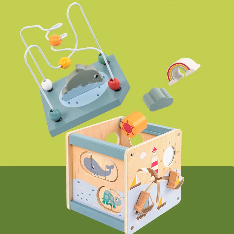 5-in-1 Montessori Wooden Activity Cube – Baby Learning & Educational Toy