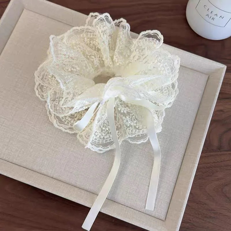 Korean Polka Dot Satin Scrunchies – Oversized Elastic Silk Hair Tie for Women